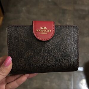 Coach Dark Brown and Red Leather Wallet